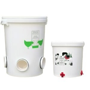 Chicken No waste Feeder 17kg (5 feed ports)+Water drinker 10l with 4 nipples